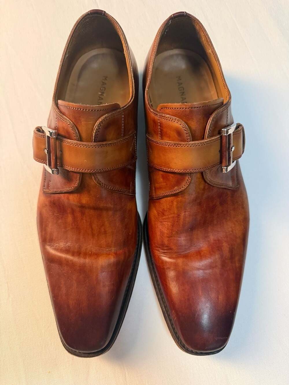 Magnanni Men's Brown Leather Monk Strap Dress Shoes